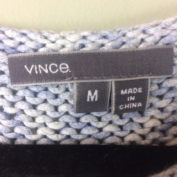 Vince Rolled Crew Neck Marled Blue Cotton Pullover Sweater Size Medium - Picture 3 of 8